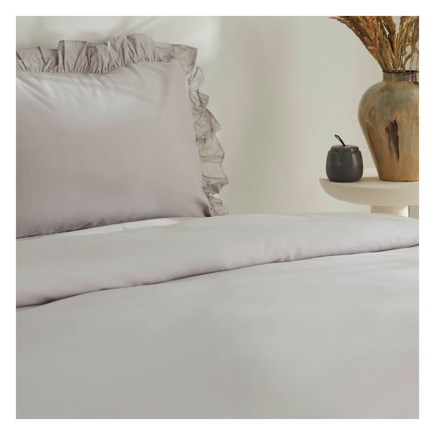Karaca Home Pure Ruffle %100 Cotton Double Ruffled Duvet Cover Set Light Gray - MALLTURK