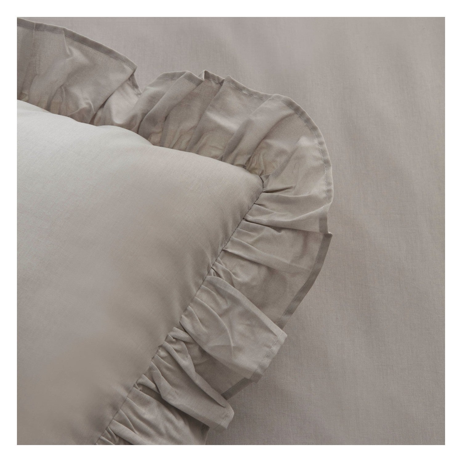 Karaca Home Pure Ruffle %100 Cotton Double Ruffled Duvet Cover Set Light Gray - MALLTURK