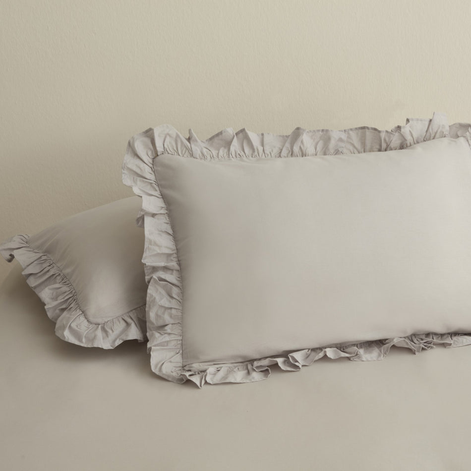 Karaca Home Basic Set of 2 Ruffled Pillowcases, Grey - MALLTURK