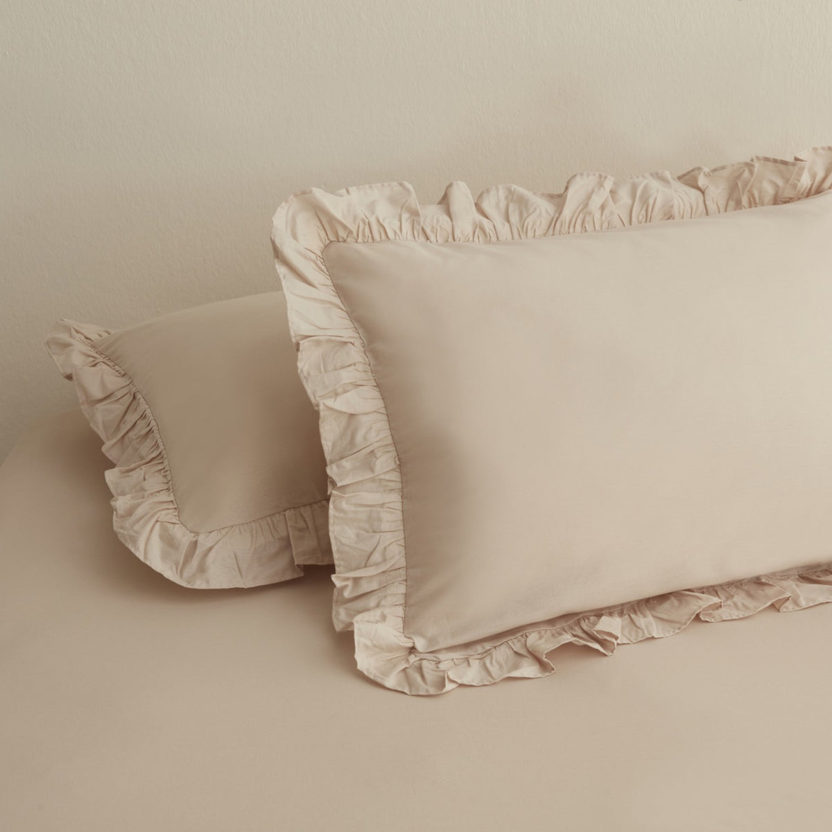 Karaca Home Basic Set of 2 Ruffled Pillowcases, Beige - MALLTURK
