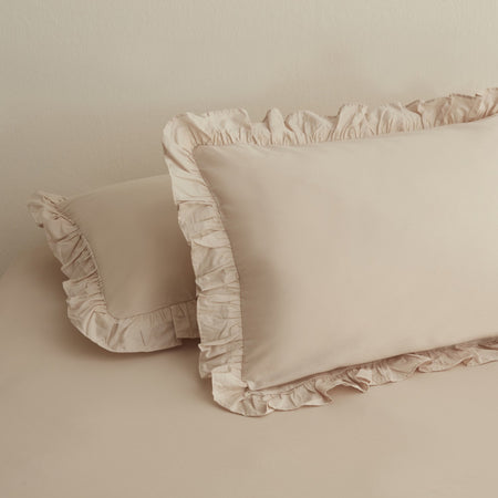 Karaca Home Basic Set of 2 Ruffled Pillowcases, Beige - MALLTURK