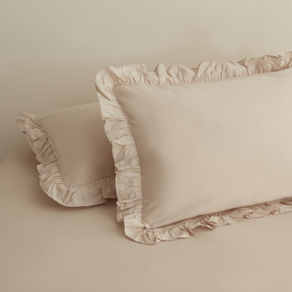 Karaca Home Basic Set of 2 Ruffled Pillowcases, Beige - MALLTURK