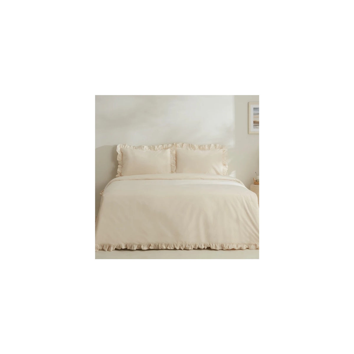 Karaca Home Pure Ruffle %100 Cotton Double Ruffled Duvet Cover Set Light Beige - MALLTURK