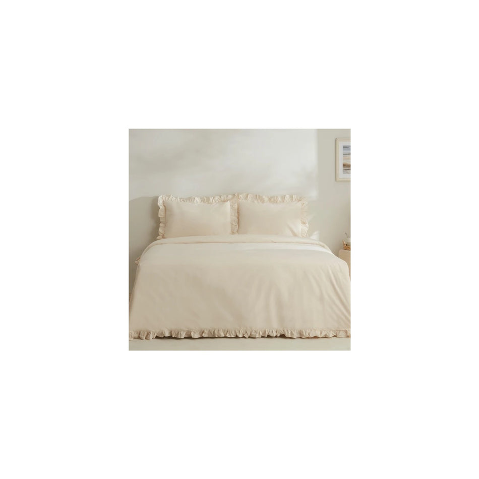 Karaca Home Pure Ruffle %100 Cotton Double Ruffled Duvet Cover Set Light Beige - MALLTURK