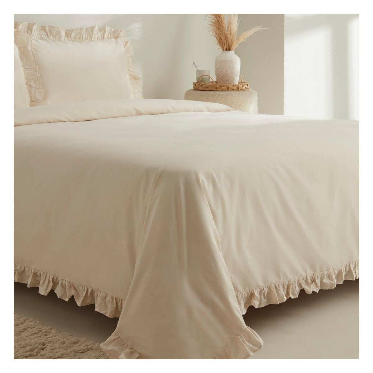 Karaca Home Pure Ruffle %100 Cotton Double Ruffled Duvet Cover Set Light Beige - MALLTURK