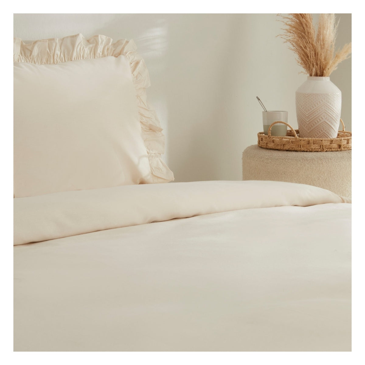 Karaca Home Pure Ruffle %100 Cotton Double Ruffled Duvet Cover Set Light Beige - MALLTURK