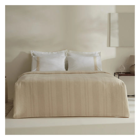 Karaca Home Delisa 100% Cotton Linen Double Bed Quilted Bedding Set, Cream - MALLTURK