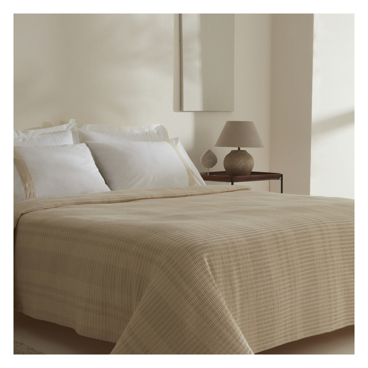 Karaca Home Delisa 100% Cotton Linen Double Bed Quilted Bedding Set, Cream - MALLTURK
