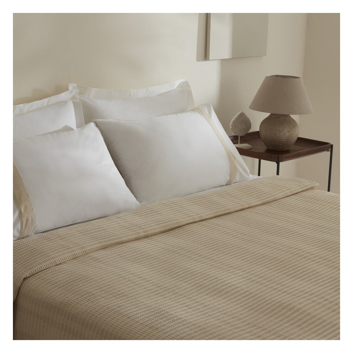 Karaca Home Delisa 100% Cotton Linen Double Bed Quilted Bedding Set, Cream - MALLTURK