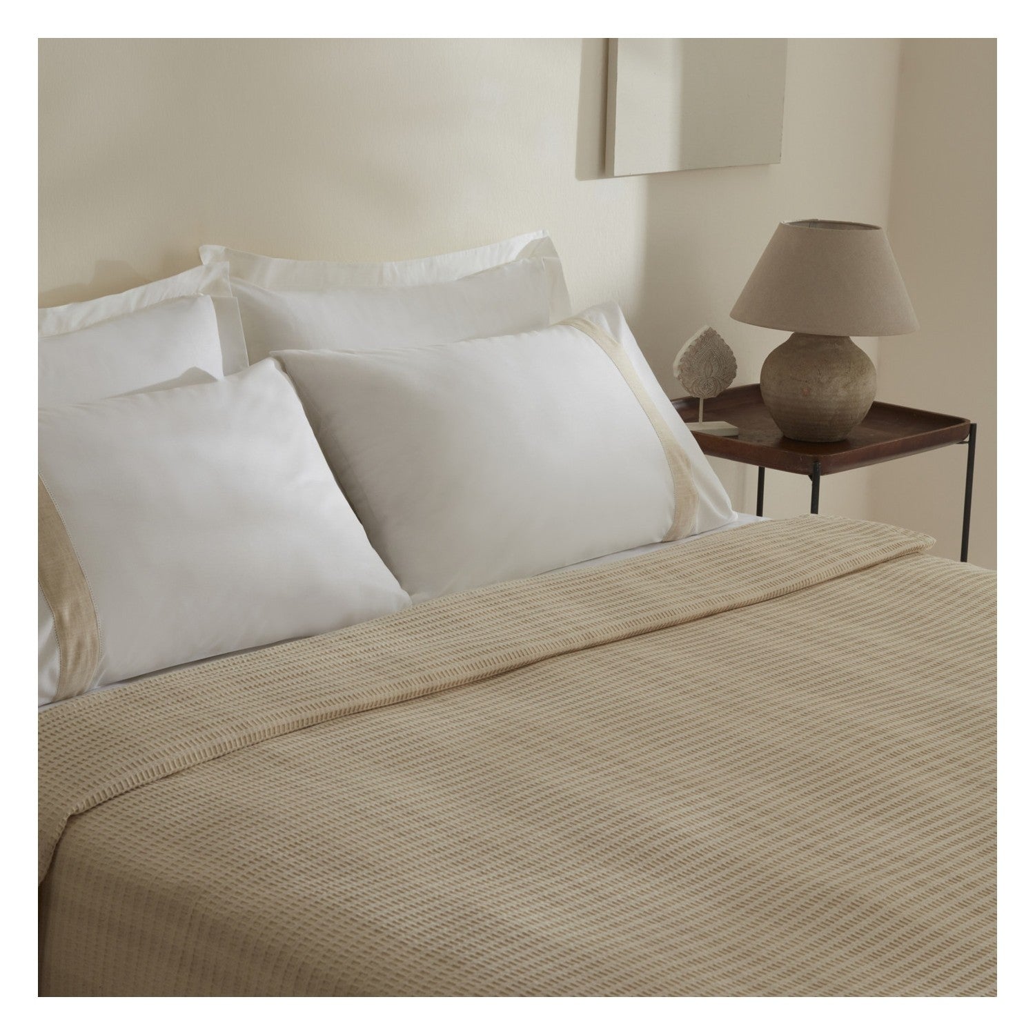 Karaca Home Delisa 100% Cotton Linen Double Bed Quilted Bedding Set, Cream - MALLTURK
