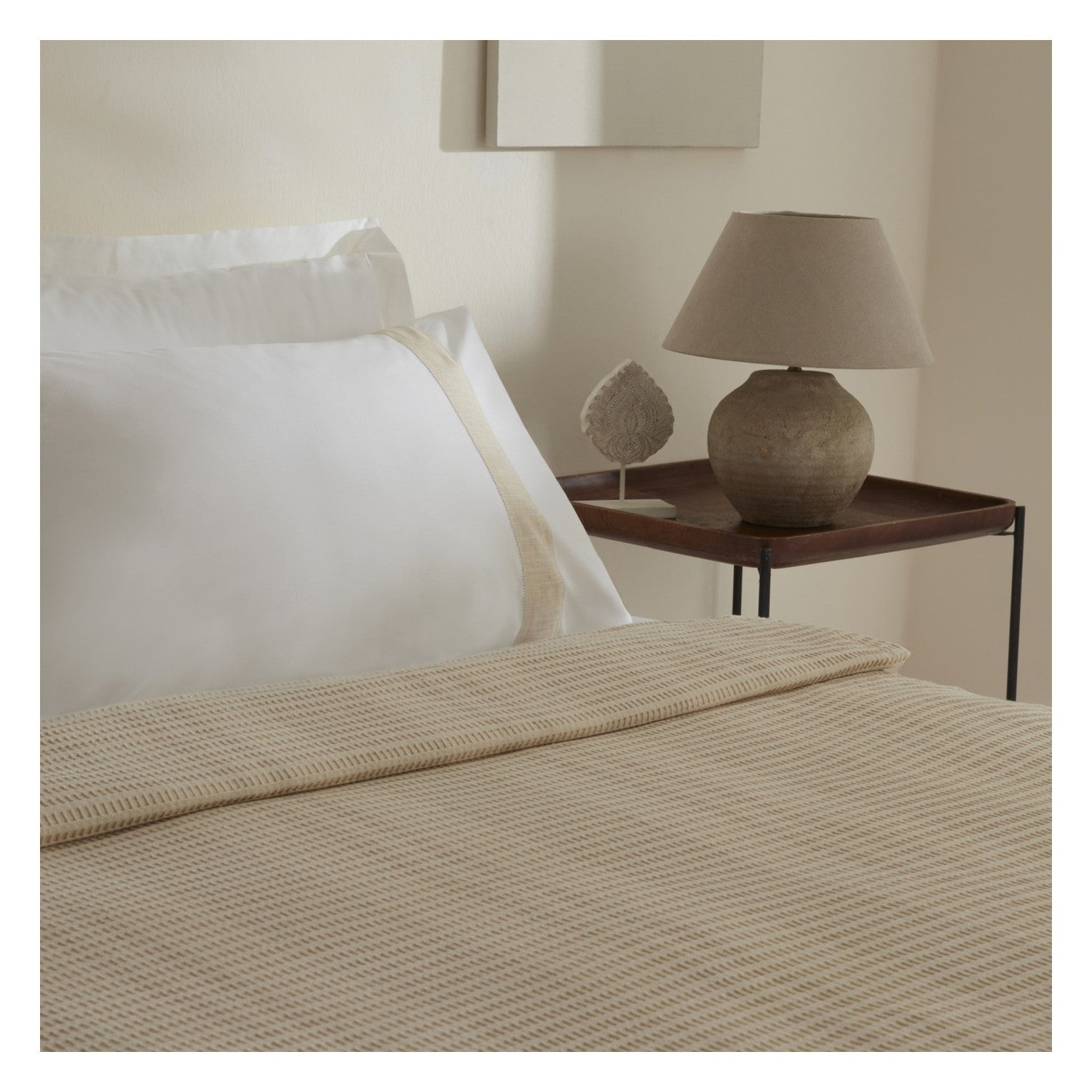 Karaca Home Delisa 100% Cotton Linen Double Bed Quilted Bedding Set, Cream - MALLTURK