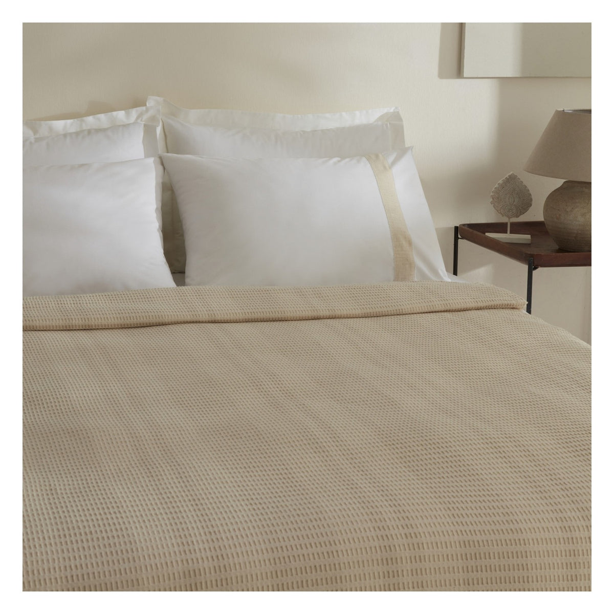 Karaca Home Delisa 100% Cotton Linen Double Bed Quilted Bedding Set, Cream - MALLTURK