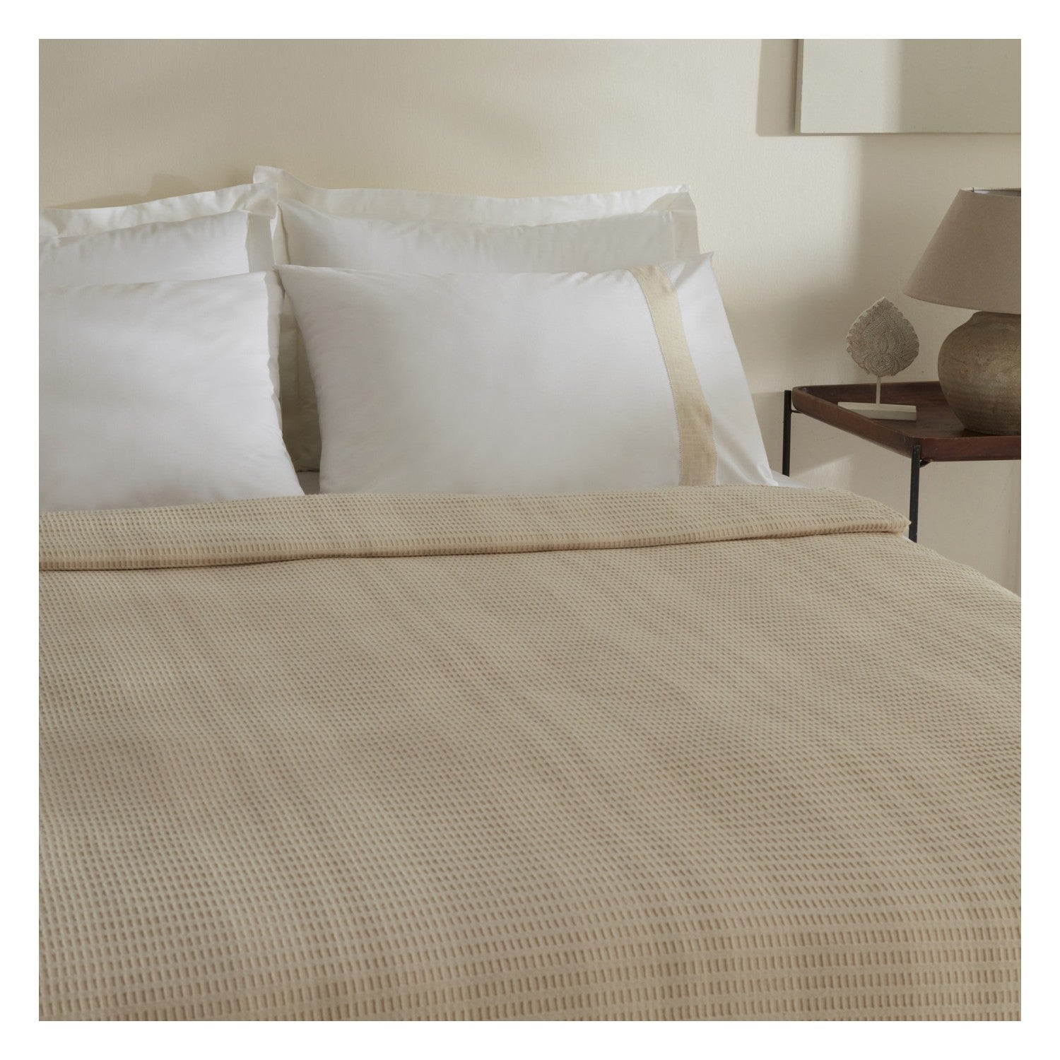 Karaca Home Delisa 100% Cotton Linen Double Bed Quilted Bedding Set, Cream - MALLTURK