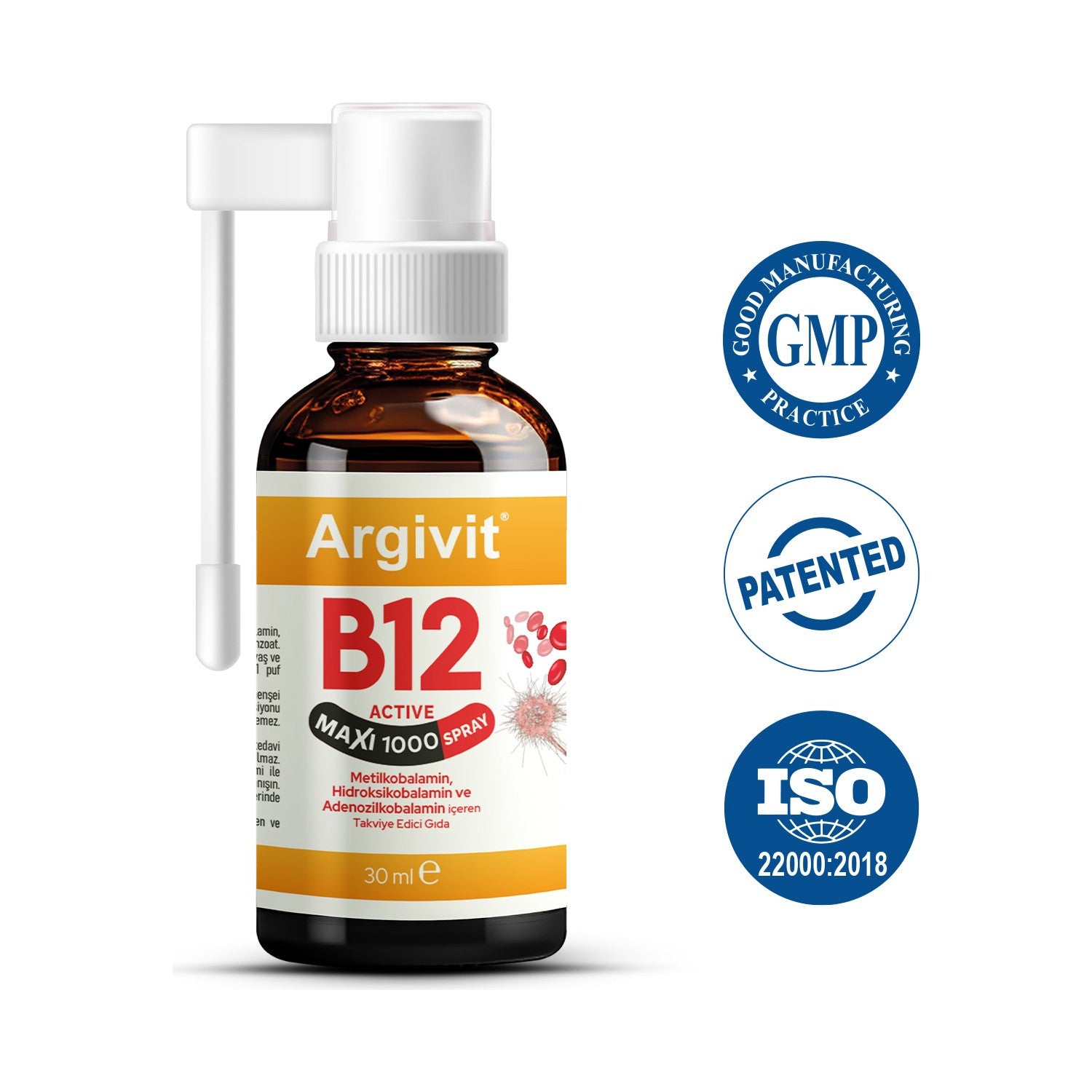 Argivit B12 Active Maxi 1000 Spray 30 ml High Strength B12 Vitamin with Unflavored Supplement - MALLTURK