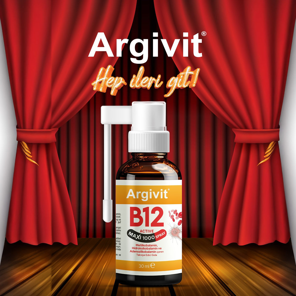 Argivit B12 Active Maxi 1000 Spray 30 ml High Strength B12 Vitamin with Unflavored Supplement - MALLTURK
