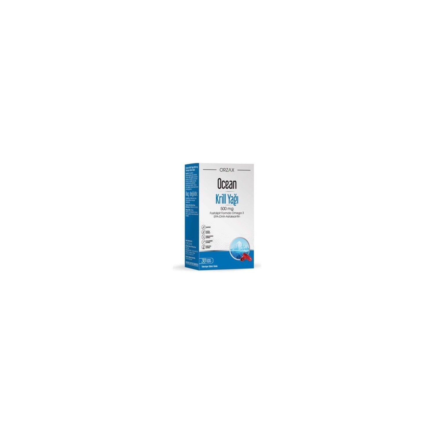 Orzax Ocean Krill Oil 500 mg 30 Softgel Capsule Turkey Origin Unflavored Dietary Supplement - MALLTURK