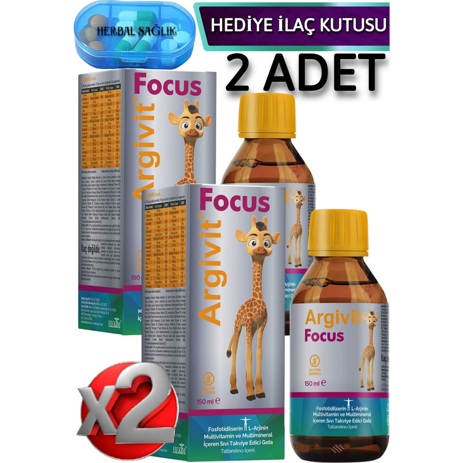 Argivit Focus 2 Pieces Syrup 150 ml Fosfatidilserin l-Arjinin Multivitamin and Multimineral Turkey Origin - MALLTURK