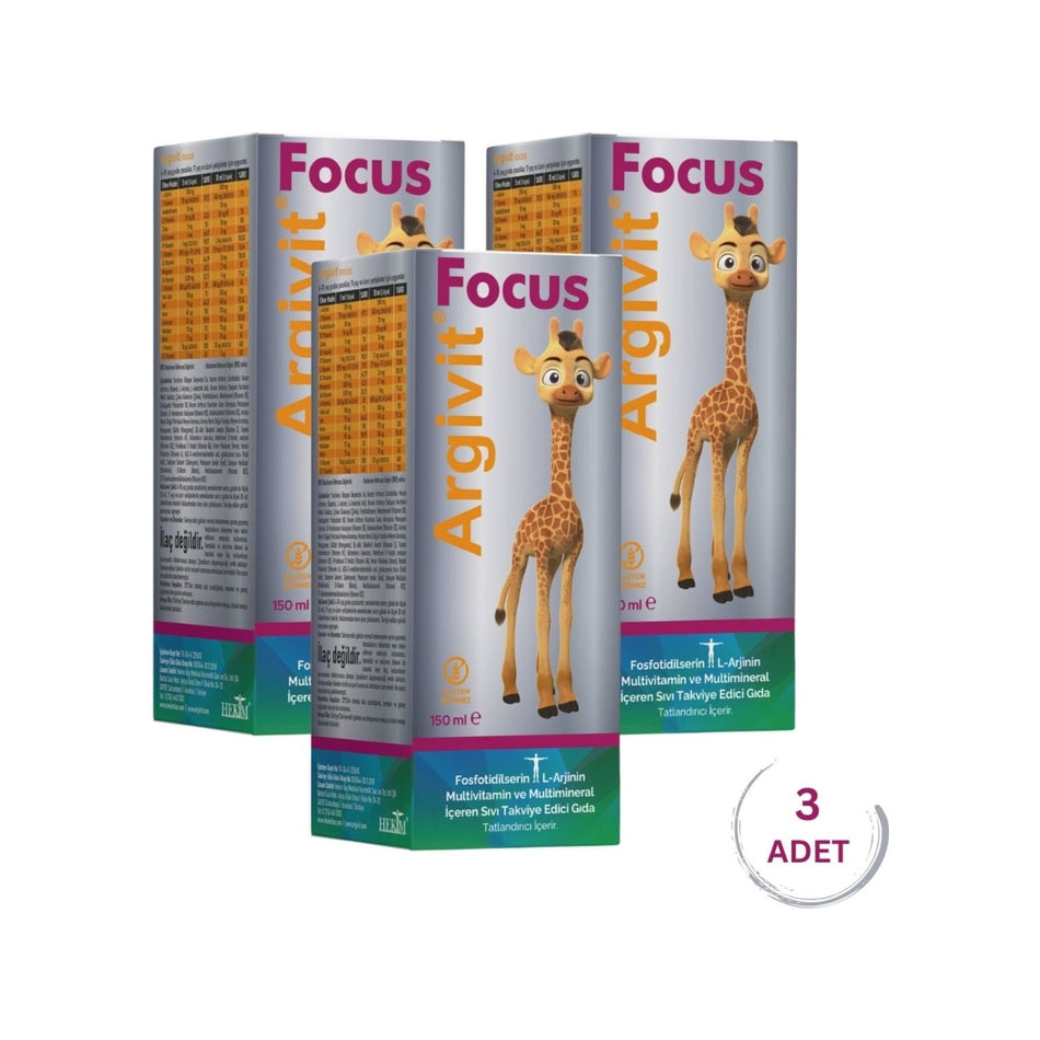 Argivit Focus Syrup 150 ml Dikkat Eksikligi x 3 Pieces Turkey Origin Vitamin and Mineral Supplement - MALLTURK