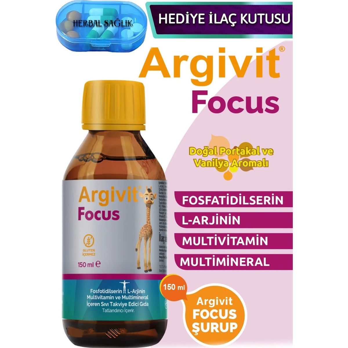 Argivit Focus Syrup-(Fosfatidilserin,l-Arjinin,multivitamin and Multimineral 150 Ml)- Karisik Meyve Flavored - MALLTURK