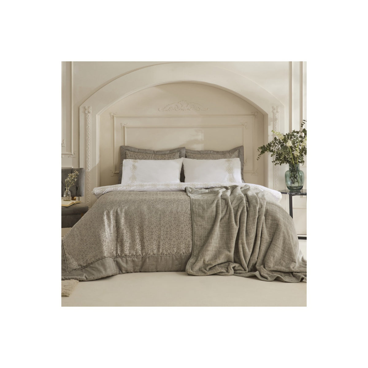 Karaca Home Rosette 8-Piece Double Bridal Set Anthracite - MALLTURK