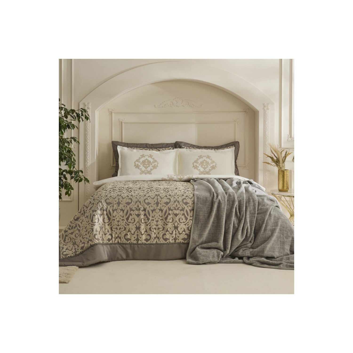 Karaca Home Grace 8-Piece Double Bridal Set Anthracite - MALLTURK