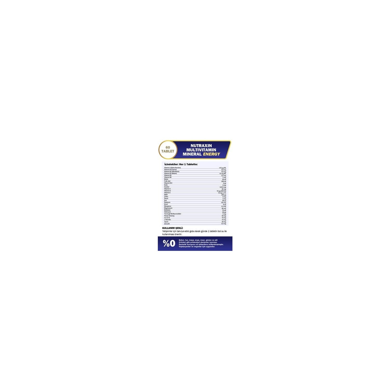 Nutraxin Multivitamin Mineral Energy Complex 60 Tablet - MALLTURK