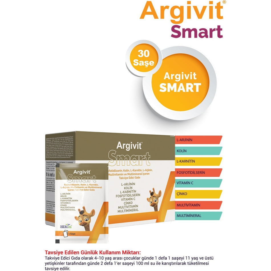 Argivit Smart Fosfotidilserin Kolin L-Karnitin L-Arjinin - Multivitamin and Multimineral 30 Sachet - MALLTURK