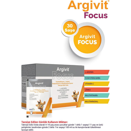 Argivit Focus L-Arjinin Fosfotidilserin Multivitamin and Multimineral 30 Sachet Turkey Origin - MALLTURK