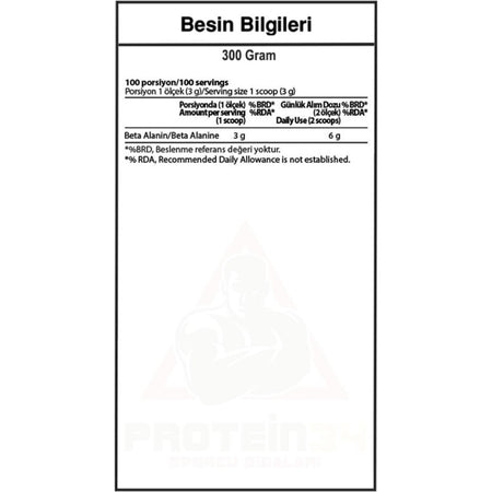 Hardline Nutrition Beta Alanine Powder Supplement 300g 100% Pure Unflavored Made in Türkiye For Adult Athletes - MALLTURK
