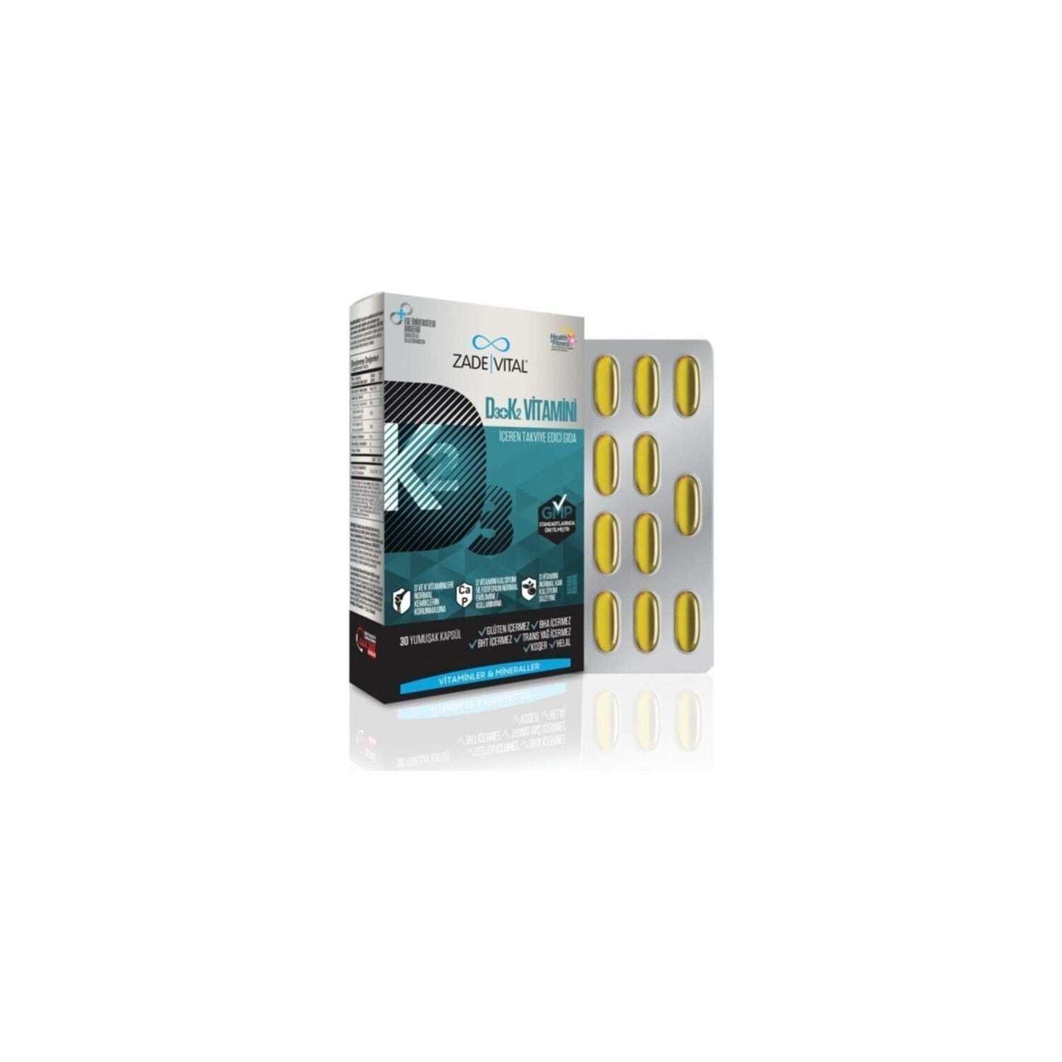 Zade Vital D3+K2 (MK7) Vitamin - Dogal Icerikli, Immune Support Destekleyici Softgel, 30 Pieces - MALLTURK
