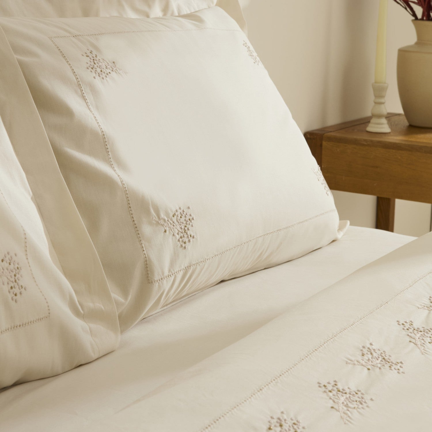 Karaca Home White Collection Rayas %100 Cotton Embroidered Double Duvet Cover Set Beige