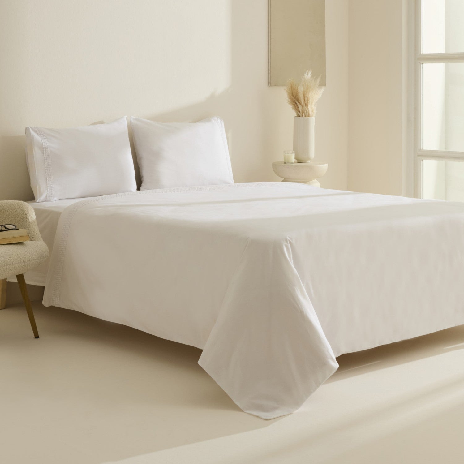 Karaca Home Fiorenza %100 Cotton Double Duvet Cover Set White - MALLTURK