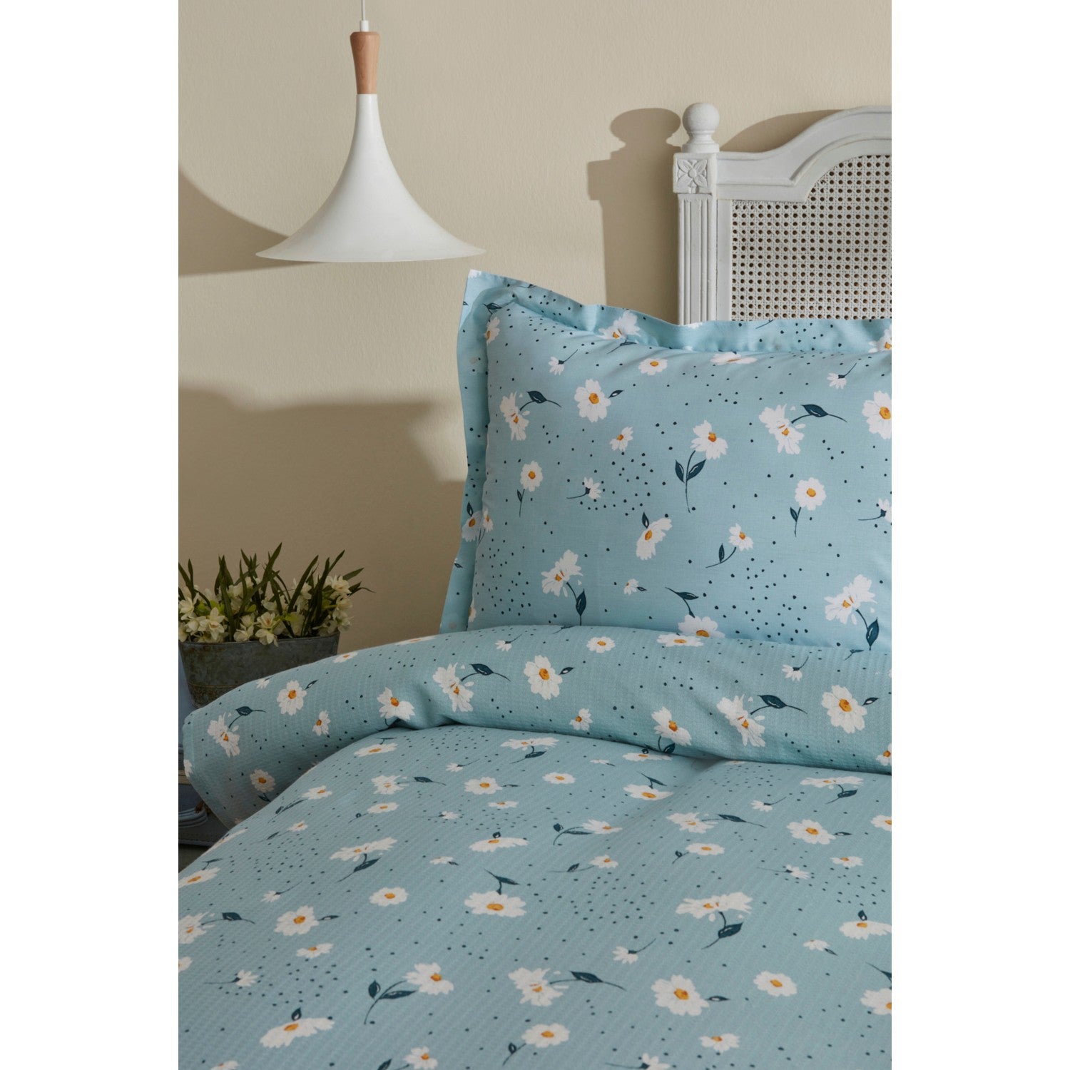 Karaca Home Daisy 100% Cotton Double Bed Quilted Bedding Set Mint PP - MALLTURK