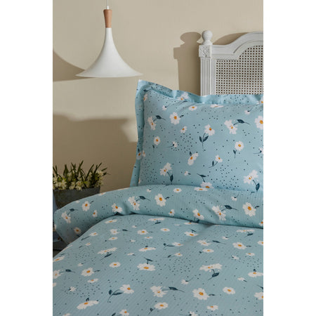 Karaca Home Daisy 100% Cotton Double Bed Quilted Bedding Set Mint PP - MALLTURK