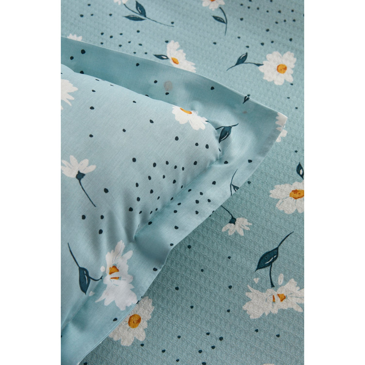 Karaca Home Daisy 100% Cotton Double Bed Quilted Bedding Set Mint PP - MALLTURK