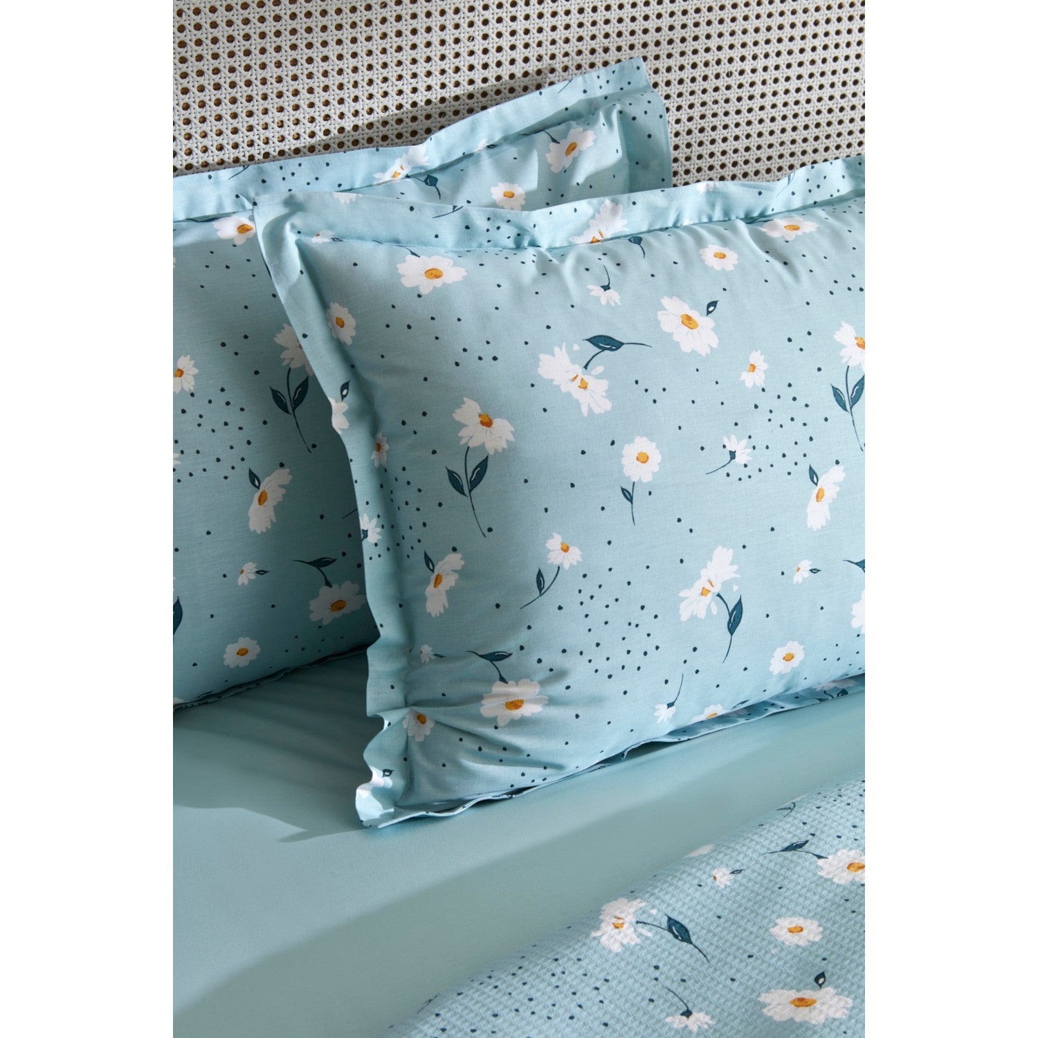 Karaca Home Daisy 100% Cotton Double Bed Quilted Bedding Set Mint PP - MALLTURK