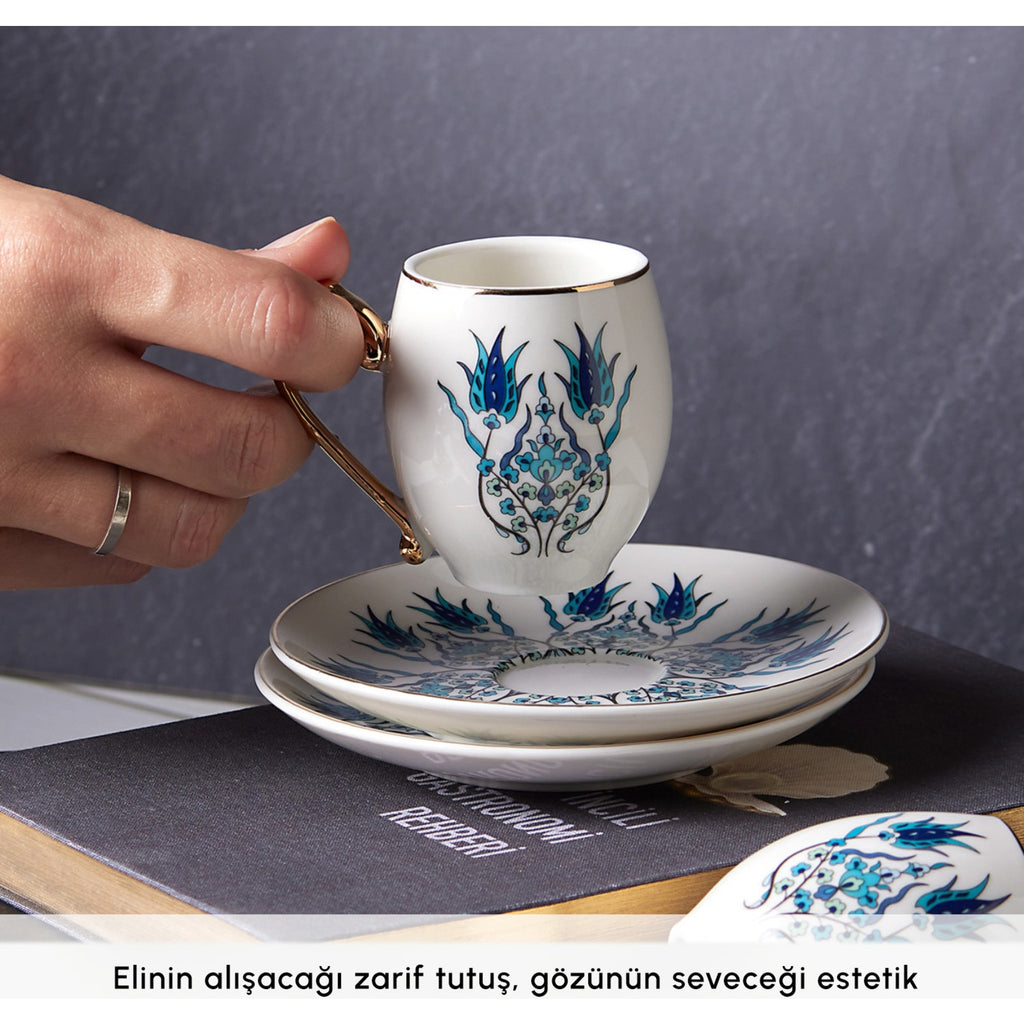 Karaca Iznik Turkish Coffee Cup Set for 6, 80 ml