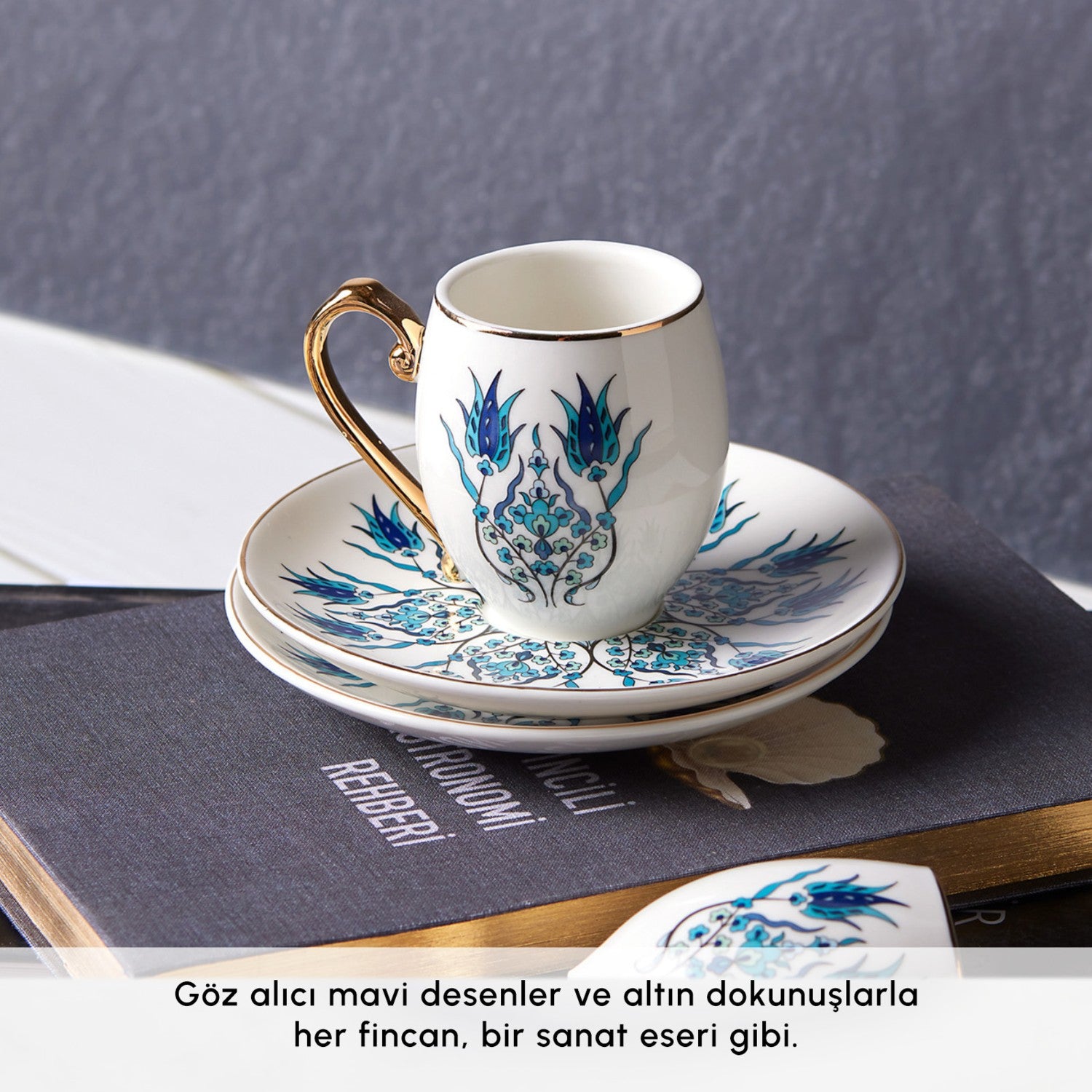 Karaca Iznik Turkish Coffee Cup Set for 6, 80 ml