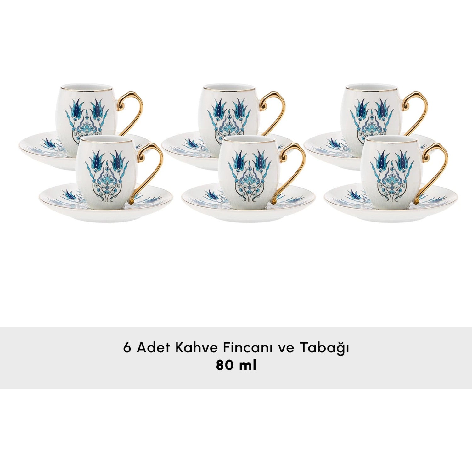 Karaca Iznik Turkish Coffee Cup Set for 6, 80 ml
