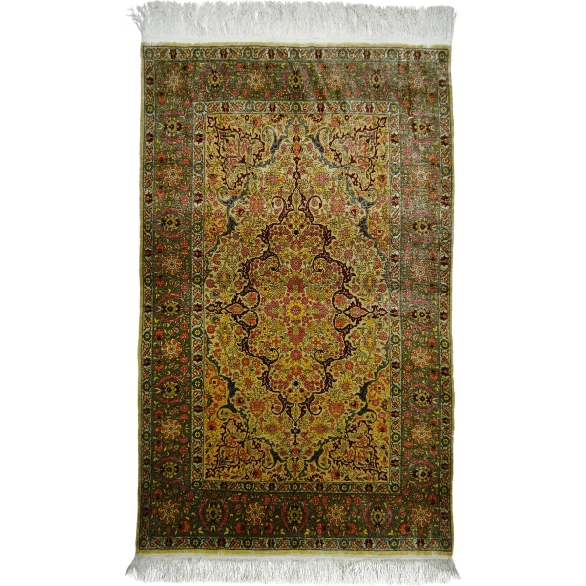 Kilim Co. Pure Silk Hand-Woven Medallion Pattern Hereke Rug 106X164 cm - MALLTURK