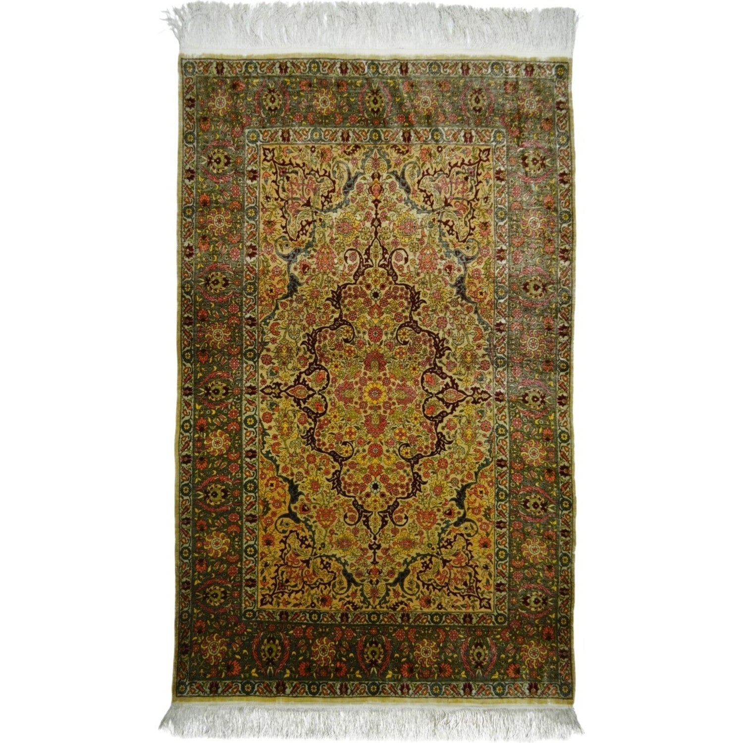 Kilim Co. Pure Silk Hand-Woven Medallion Pattern Hereke Rug 106X164 cm - MALLTURK
