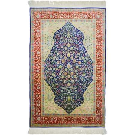 Kilim Co. Pure Silk Hand-Woven Cesmi Bulbul Pattern Hereke Rug 108X164 cm - MALLTURK