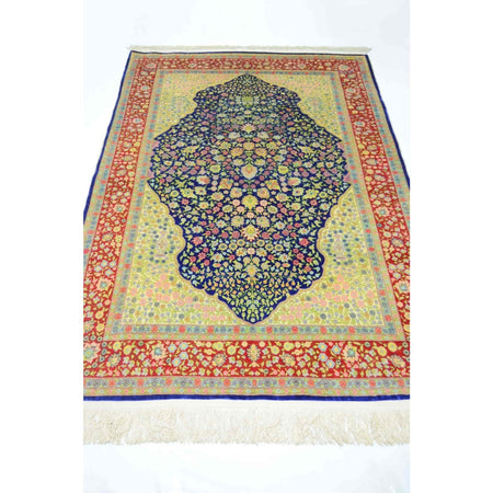 Kilim Co. Pure Silk Hand-Woven Cesmi Bulbul Pattern Hereke Rug 108X164 cm - MALLTURK