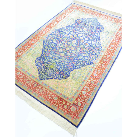 Kilim Co. Pure Silk Hand-Woven Cesmi Bulbul Pattern Hereke Rug 108X164 cm - MALLTURK