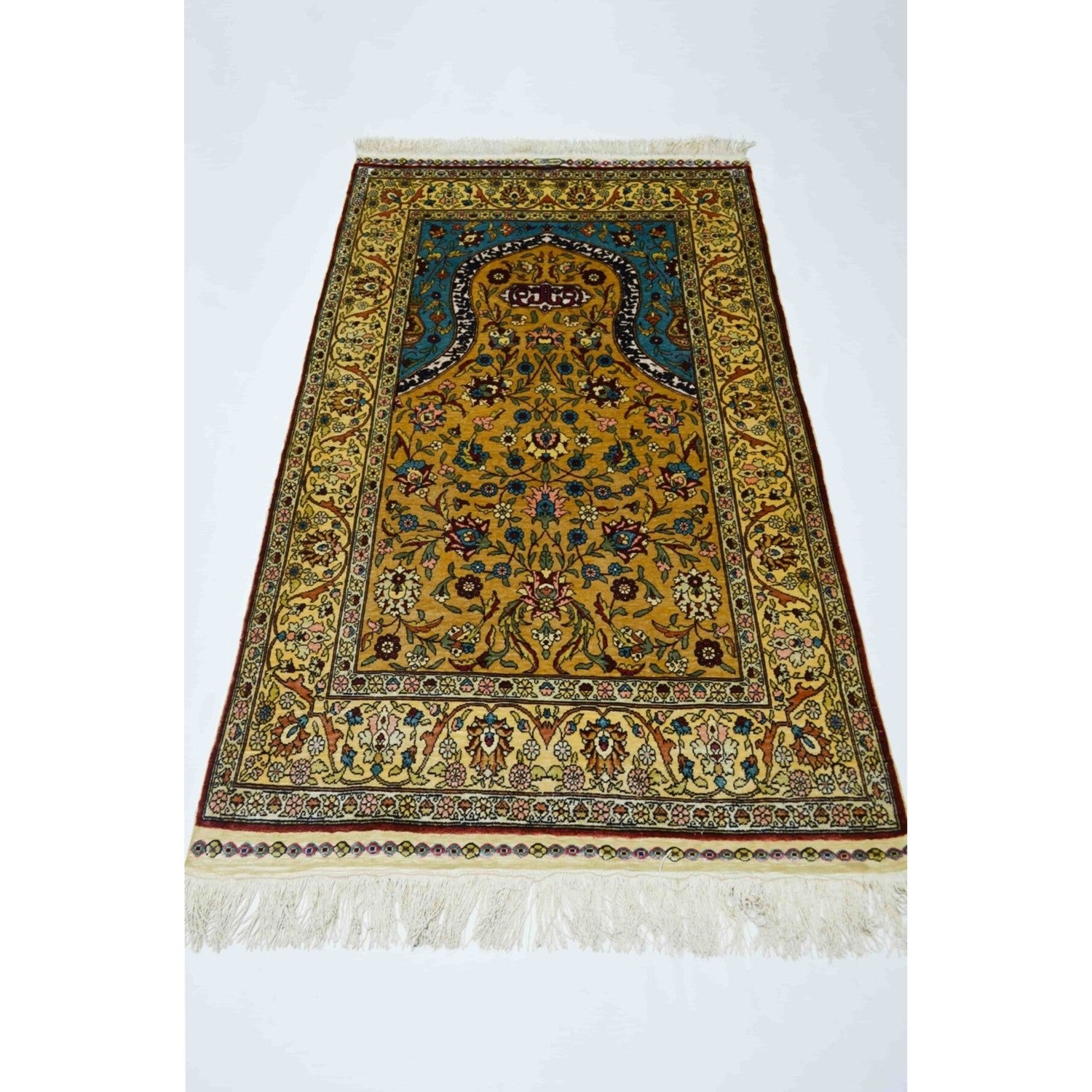 Kilim Co. Pure Silk Hand-Woven Mihrab Pattern Prayer Rug Kayseri Rug 81X138 cm - MALLTURK