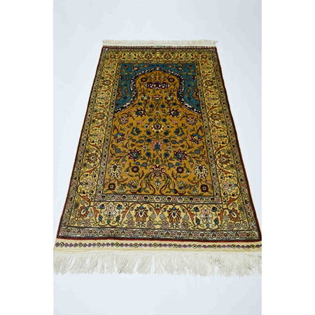 Kilim Co. Pure Silk Hand-Woven Mihrab Pattern Prayer Rug Kayseri Rug 81X138 cm - MALLTURK