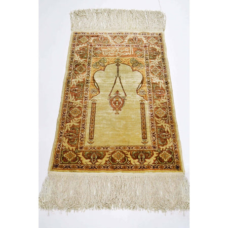 Kilim Co. Pure Silk Hand-Woven Hereke Mini Prayer Rug Rug 37X53 cm - MALLTURK