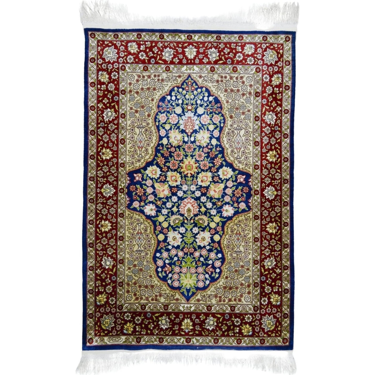 Kilim Co. Pure Silk Hand-Woven Cesmi Bulbul Pattern Hereke Rug 85X124 cm - MALLTURK