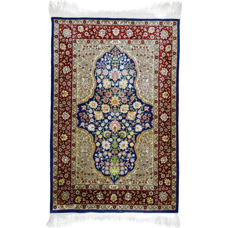 Kilim Co. Pure Silk Hand-Woven Cesmi Bulbul Pattern Hereke Rug 85X124 cm - MALLTURK