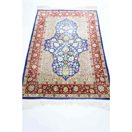 Kilim Co. Pure Silk Hand-Woven Cesmi Bulbul Pattern Hereke Rug 85X124 cm - MALLTURK
